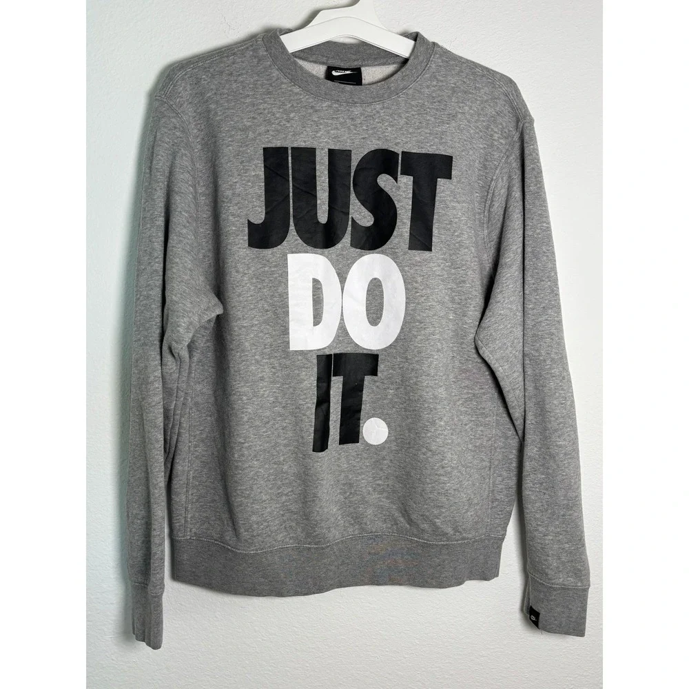 Nike Just‎ Do It Sweatshirt Mens Medium Gray Fleece Crewneck Pullover Graphic